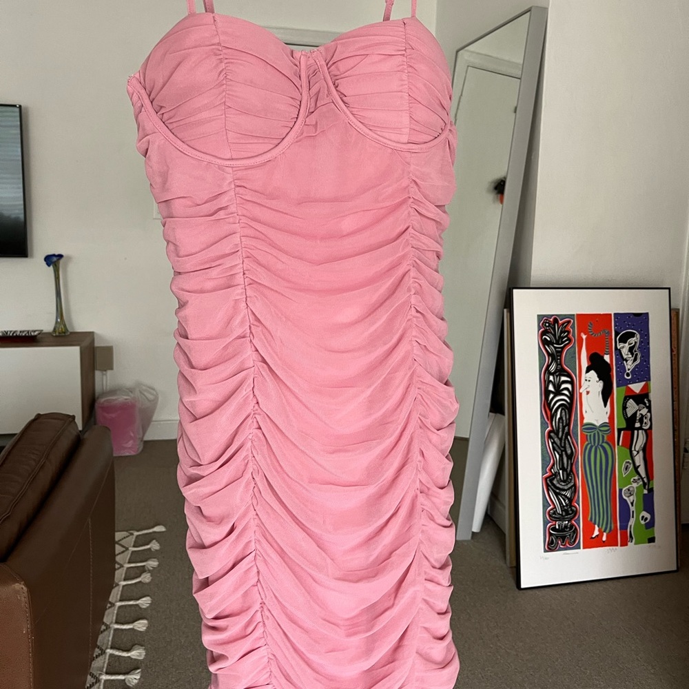 Club L London Pink Bodycon Ruched Mini Dress